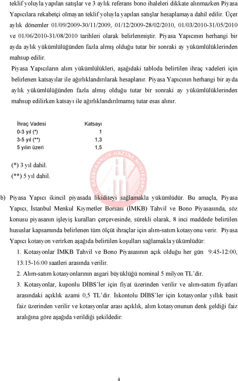 Piyasa Yapıcının herhangi bir ayda aylık yükümlülüğünden fazla almış olduğu tutar bir sonraki ay yükümlülüklerinden mahsup edilir.