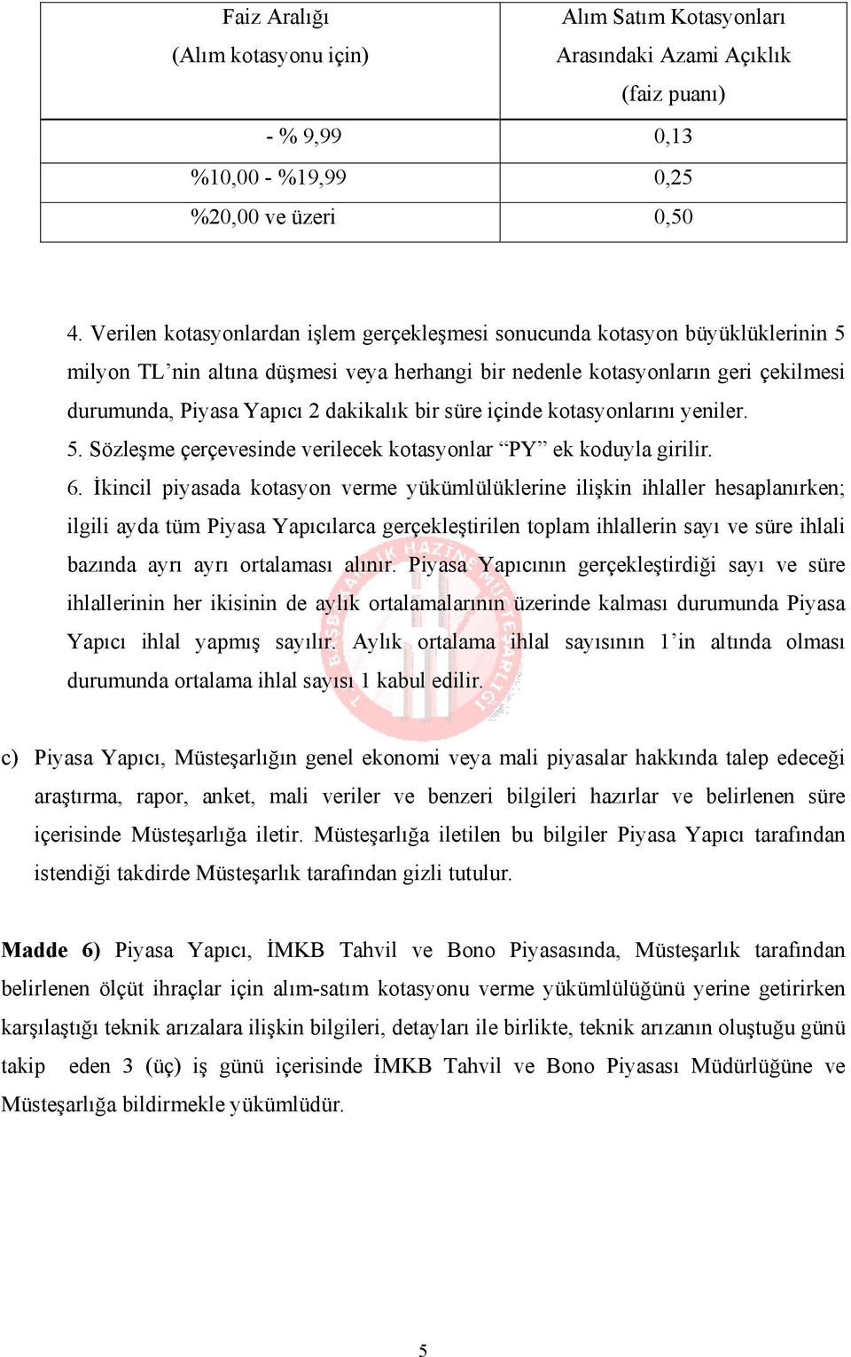 dakikalık bir süre içinde kotasyonlarını yeniler. 5. Sözleşme çerçevesinde verilecek kotasyonlar PY ek koduyla girilir. 6.