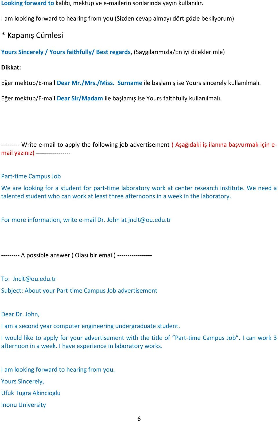 Formal Letter and Templates. (İş Mektubu ve E-posta şablonları) - PDF  Ücretsiz indirin
