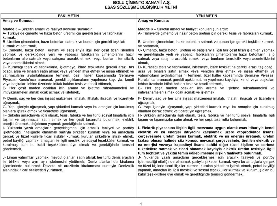 gerektiğinde yerli ve yabancı fabrikaların çimentolarını hazır betonlarını alıp satmak veya satışına aracılık etmek veya bunların temsilcilik veya acenteliklerini almak, D- Kuracağı tesis ve