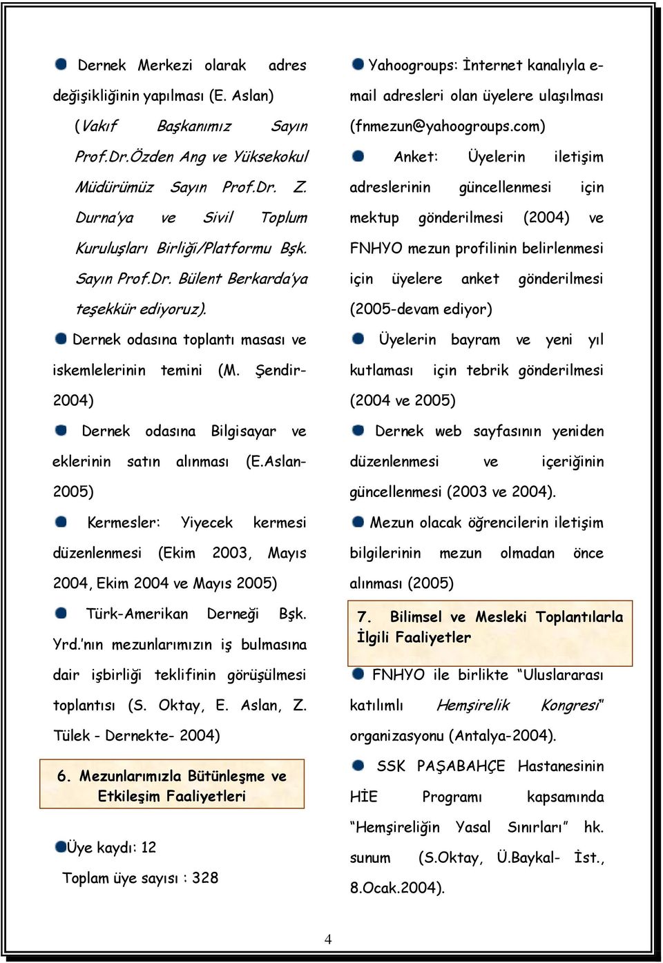 Dernek odasına toplantı masası ve mail adresleri olan üyelere ulaşılması (fnmezun@yahoogroups.