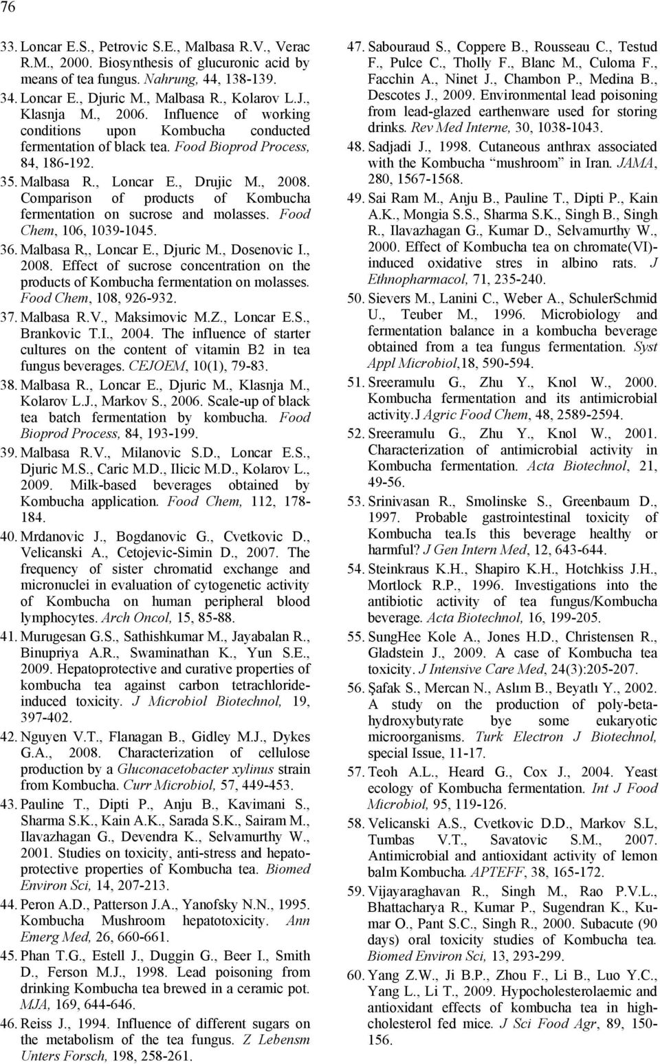 Comparison of products of Kombucha fermentation on sucrose and molasses. Food Chem, 106, 1039-1045. 36. Malbasa R,, Loncar E., Djuric M., Dosenovic I., 2008.