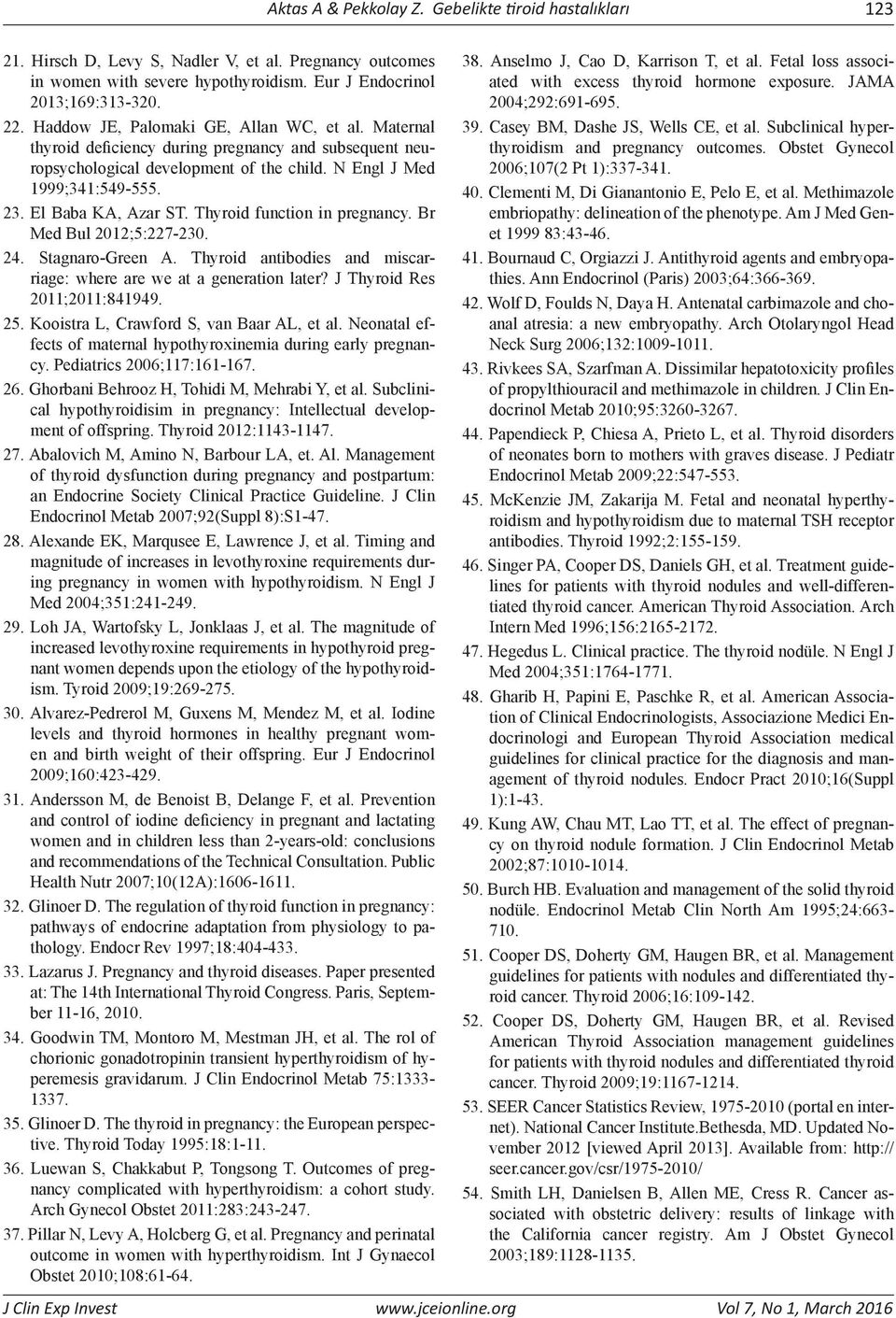 El Baba KA, Azar ST. Thyroid function in pregnancy. Br Med Bul 2012;5:227-230. 24. Stagnaro-Green A. Thyroid antibodies and miscarriage: where are we at a generation later?