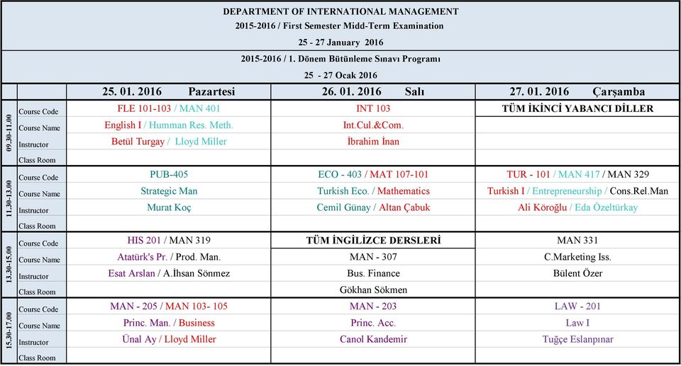 / Mathematics Turkish I / Entrepreneurship / Cons.Rel.