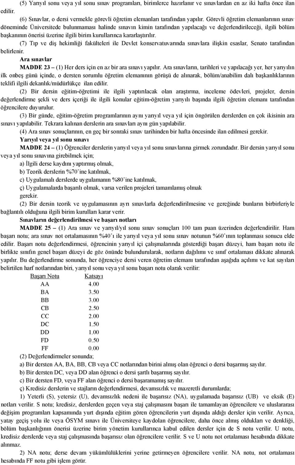 kurullarınca kararlaştırılır. (7) Tıp ve diş hekimliği fakülteleri ile Devlet konservatuvarında sınavlara ilişkin esaslar, Senato tarafından belirlenir.