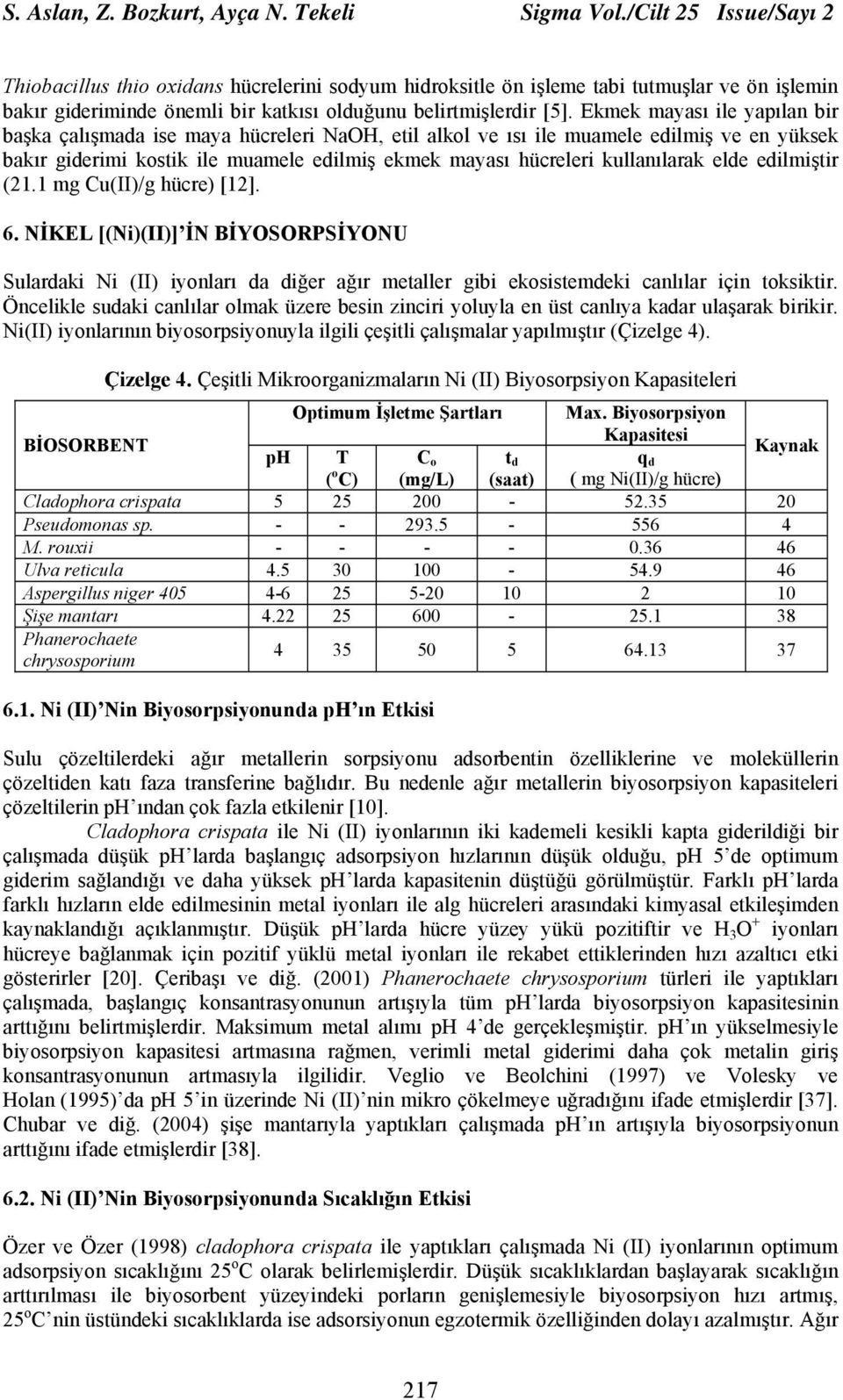 Ekmek mayası ile yapılan bir başka çalışmada ise maya hücreleri NaOH, etil alkol ve ısı ile muamele edilmiş ve en yüksek bakır giderimi kostik ile muamele edilmiş ekmek mayası hücreleri kullanılarak