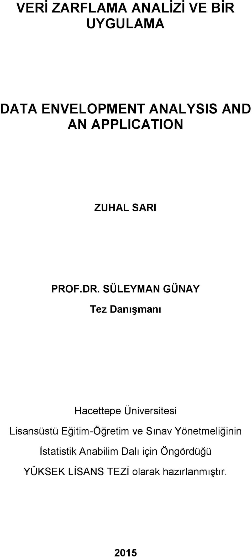 SÜLEYMAN GÜNAY Tez Danışmanı Hacettepe Üniversitesi Lisansüstü