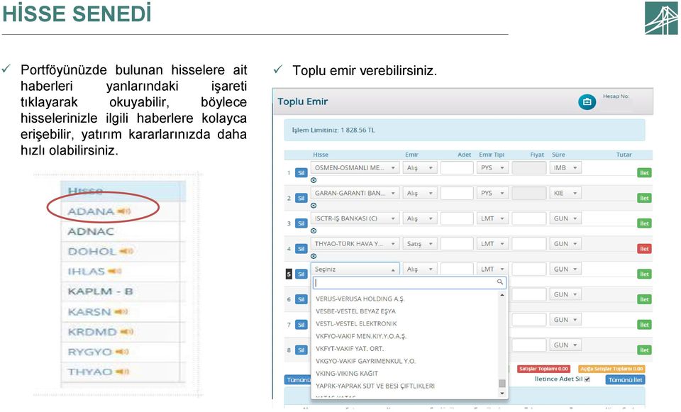 hisselerinizle ilgili haberlere kolayca erişebilir, yatırım