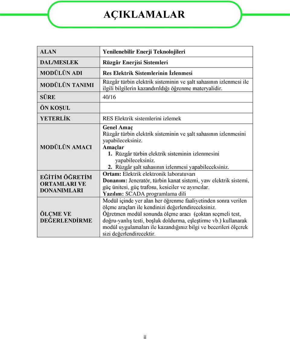 RES Elektrik sistemlerini izlemek Genel Amaç Rüzgâr türbin elektrik sisteminin ve Ģalt sahasının izlenmesini yapabileceksiniz. Amaçlar 1.