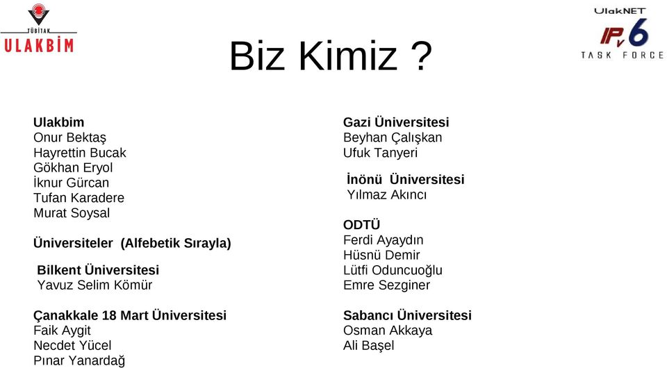 (Alfebetik Sırayla) Bilkent Üniversitesi Yavuz Selim Kömür Çanakkale 18 Mart Üniversitesi Faik Aygit Necdet