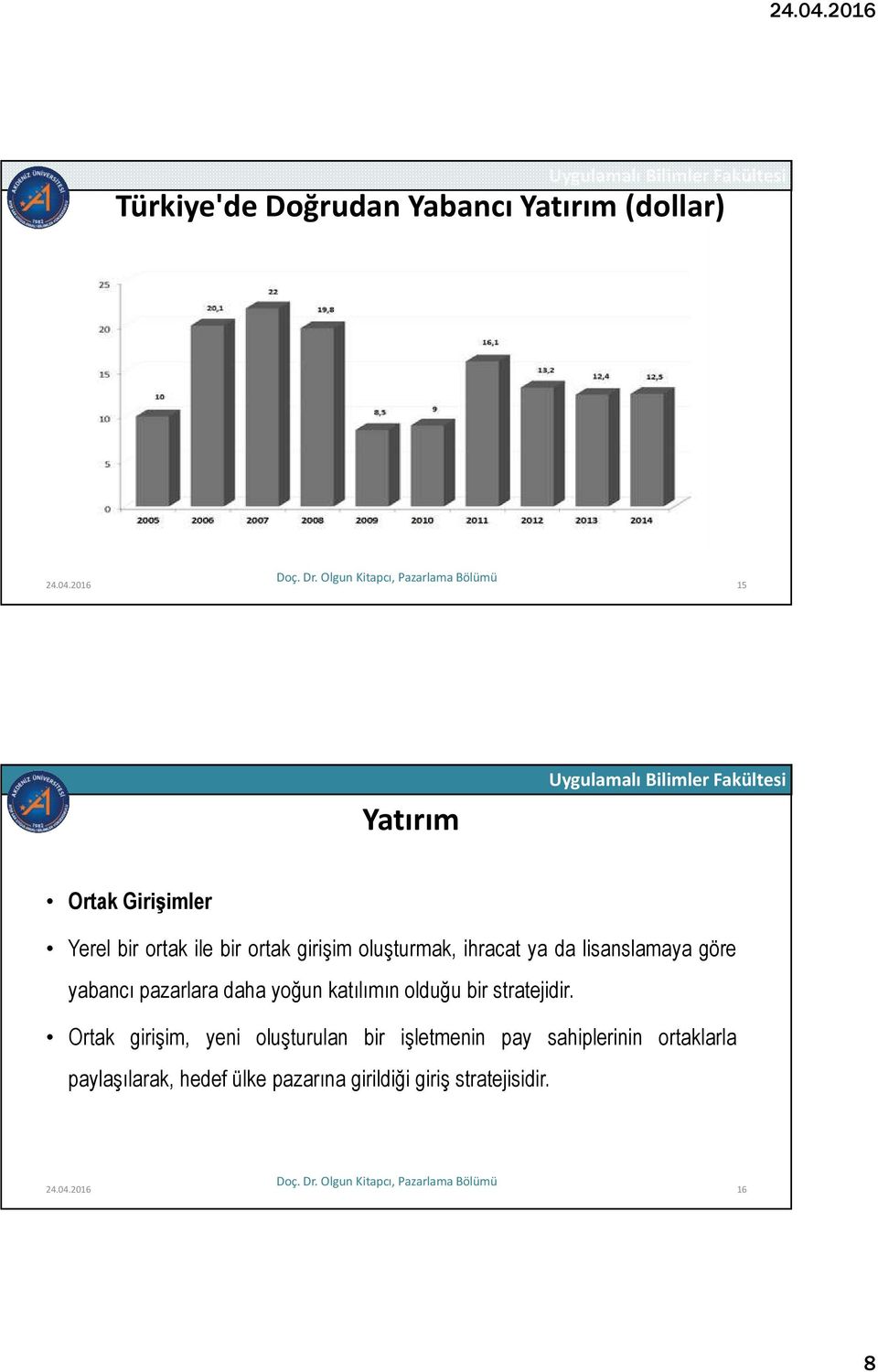 da lisanslamaya göre yabancı pazarlara daha yoğun katılımın olduğu bir stratejidir.