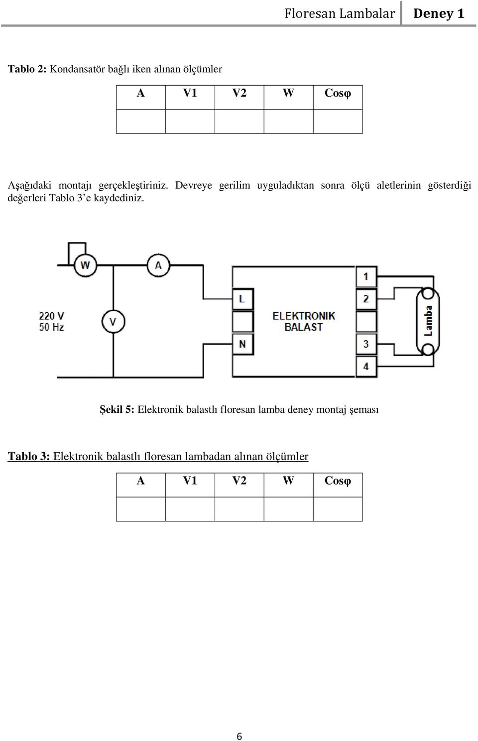 Devreye gerilim uyguladıktan sonra ölçü aletlerinin gösterdiği değerleri Tablo 3 e