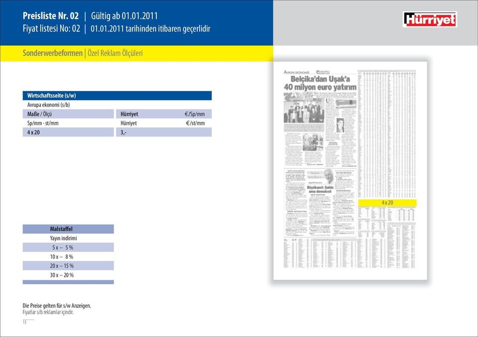 Die Preise gelten für s/w