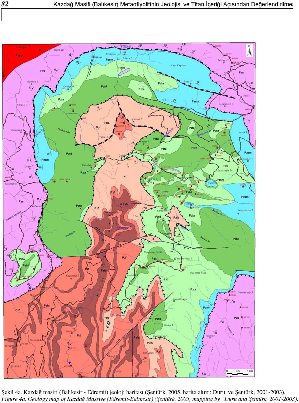 Kazdağ masifi (Balıkesir - Edremit) jeoloji haritası (Şentürk, 2005, harita alımı: