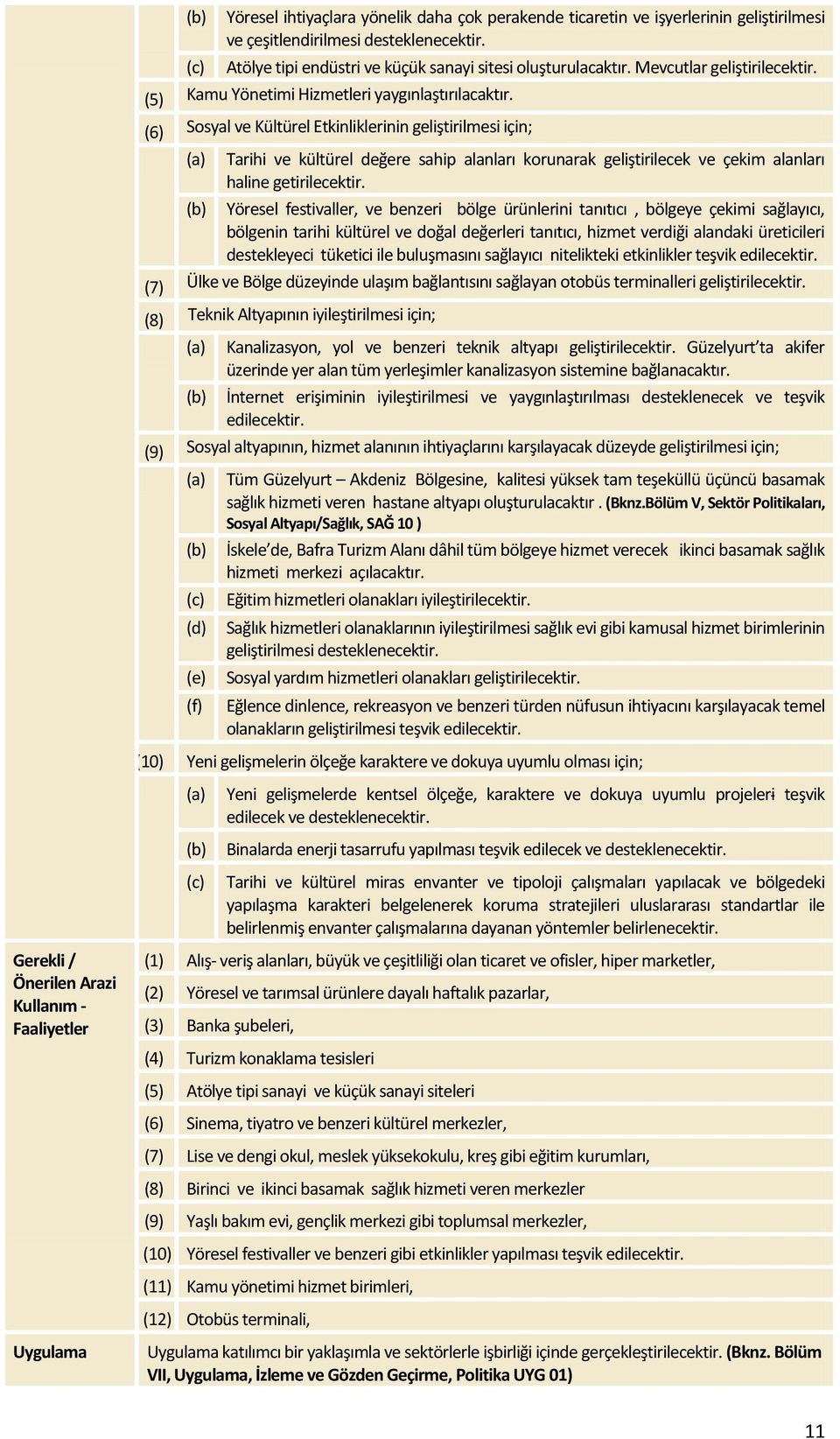 (6) Sosyal ve Kültürel Etkinliklerinin geliştirilmesi için; (a) Tarihi ve kültürel değere sahip alanları korunarak geliştirilecek ve çekim alanları haline getirilecektir.