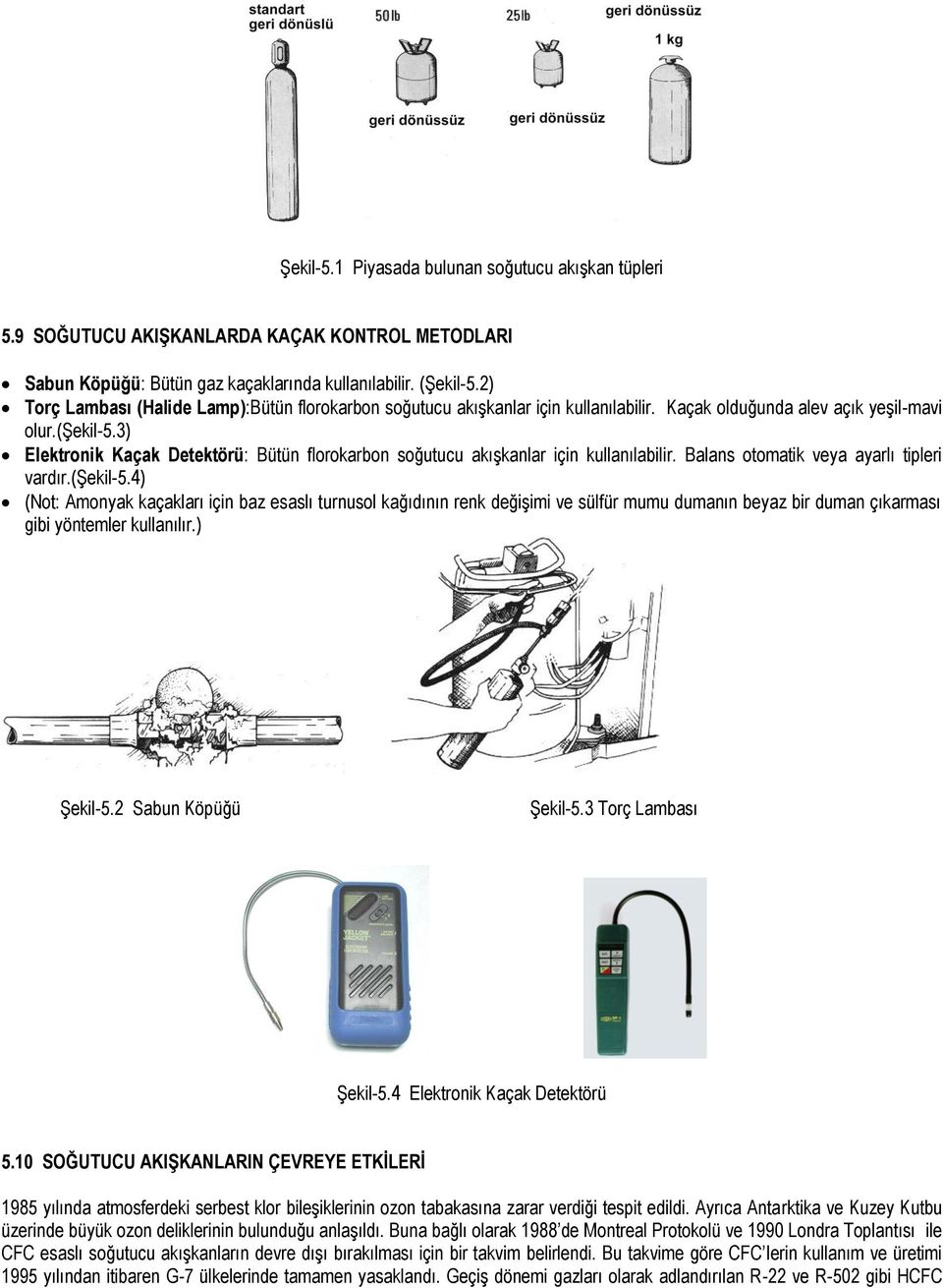 3) Elektronik Kaçak Detektörü: Bütün florokarbon soğutucu akışkanlar için kullanılabilir. Balans otomatik veya ayarlı tipleri vardır.(şekil-5.