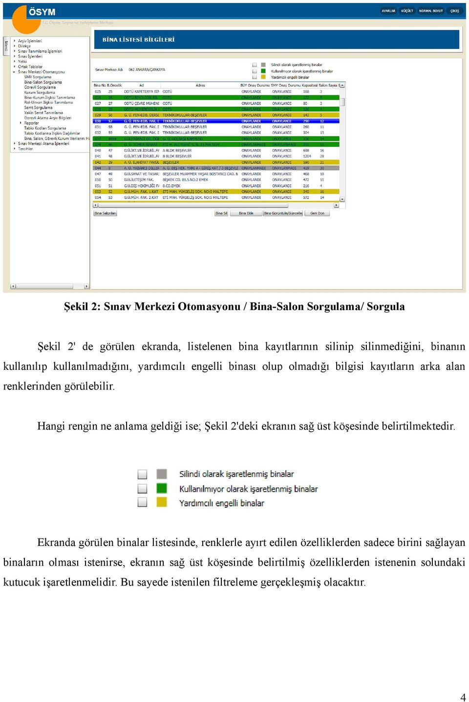 Hangi rengin ne anlama geldiği ise; Şekil 2'deki ekranın sağ üst köşesinde belirtilmektedir.