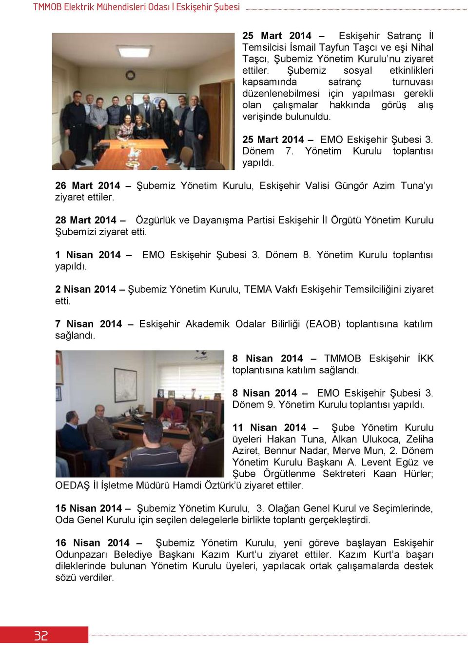 Yönetim Kurulu toplantısı 26 Mart 2014 Şubemiz Yönetim Kurulu, Eskişehir Valisi Güngör Azim Tuna yı ziyaret ettiler.