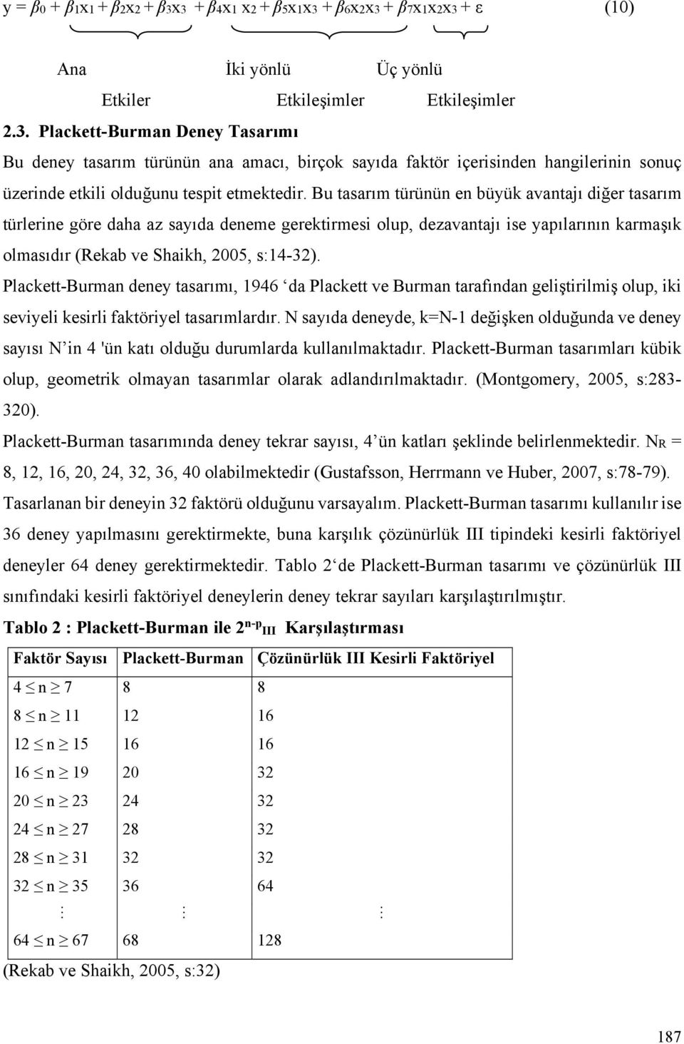 Plackett-Burman deney tasarımı, 1946 da Plackett ve Burman tarafından geliştirilmiş olup, iki seviyeli kesirli faktöriyel tasarımlardır.