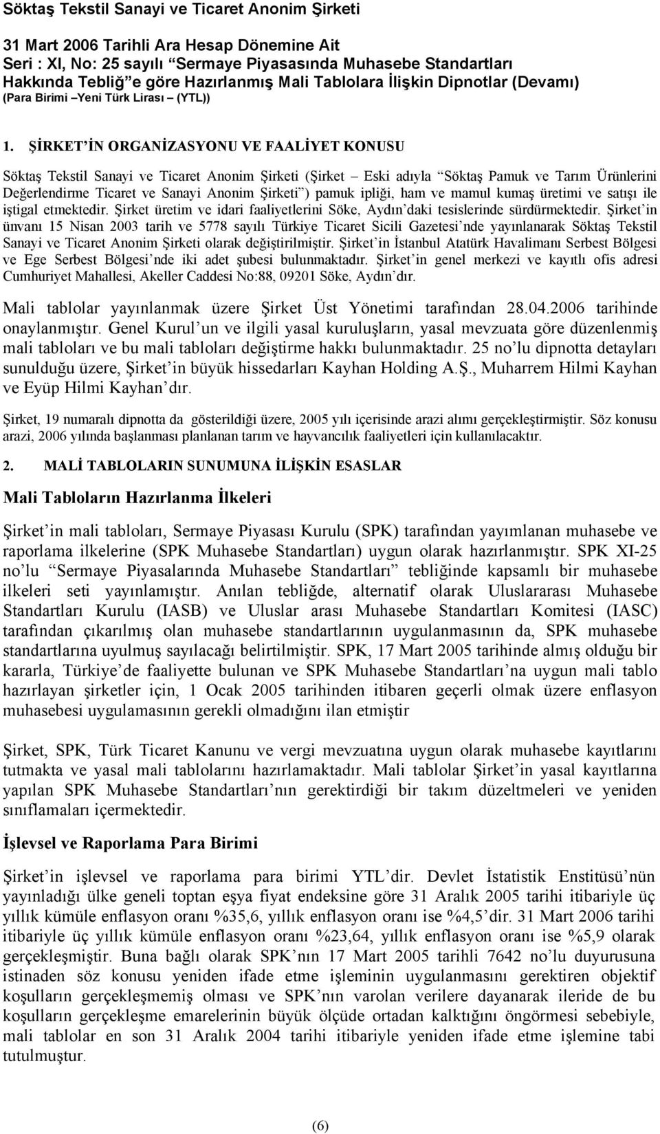 Şirket in ünvanı 15 Nisan 2003 tarih ve 5778 sayılı Türkiye Ticaret Sicili Gazetesi nde yayınlanarak Söktaş Tekstil Sanayi ve Ticaret Anonim Şirketi olarak değiştirilmiştir.