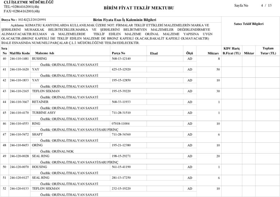 SEKMAN RETAİNER TURBİNE ASSY RING /SARI PİRİNÇ SHAFT 7--40 SEAL RING /SARI PİRİNÇ