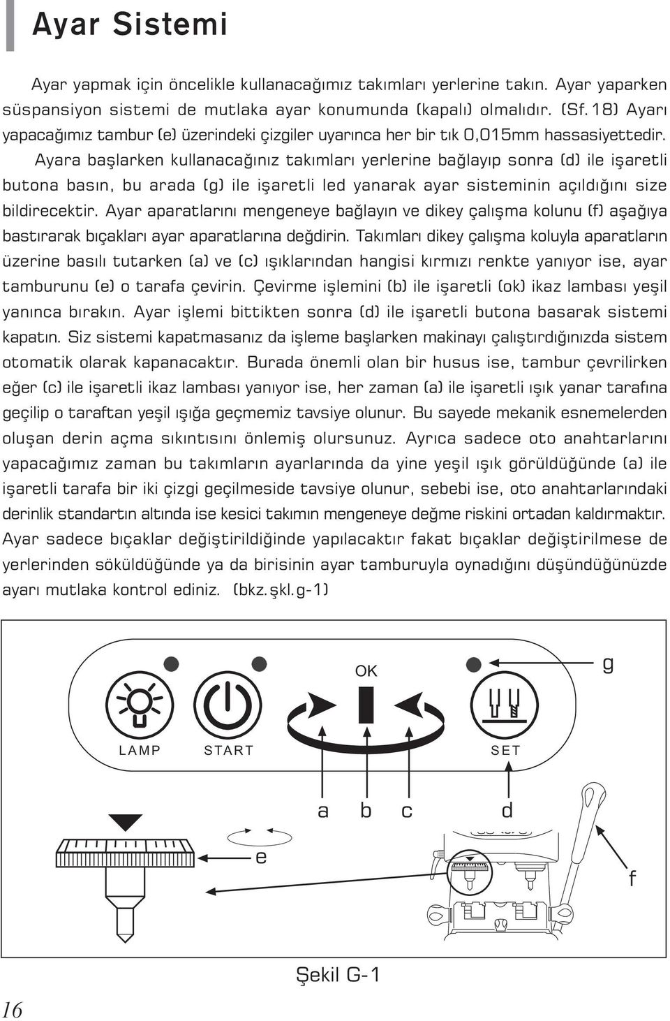 Ayr þlrken kullnðýnýz tkýmlrý yerlerine ðlyýp sonr (d) ile iþretli uton sýn, u rd (g) ile iþretli led ynrk yr sisteminin çýldýðýný size ildireektir.