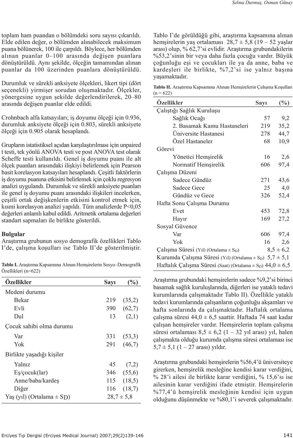 Durumluk ve sürekli anksiyete ölçekleri, likert tipi (dört seçenekli) yirmiþer sorudan oluþmaktadýr. Ölçekler, yönergesine uygun þekilde deðerlendirilerek, 20 80 arasýnda deðiþen puanlar elde edildi.