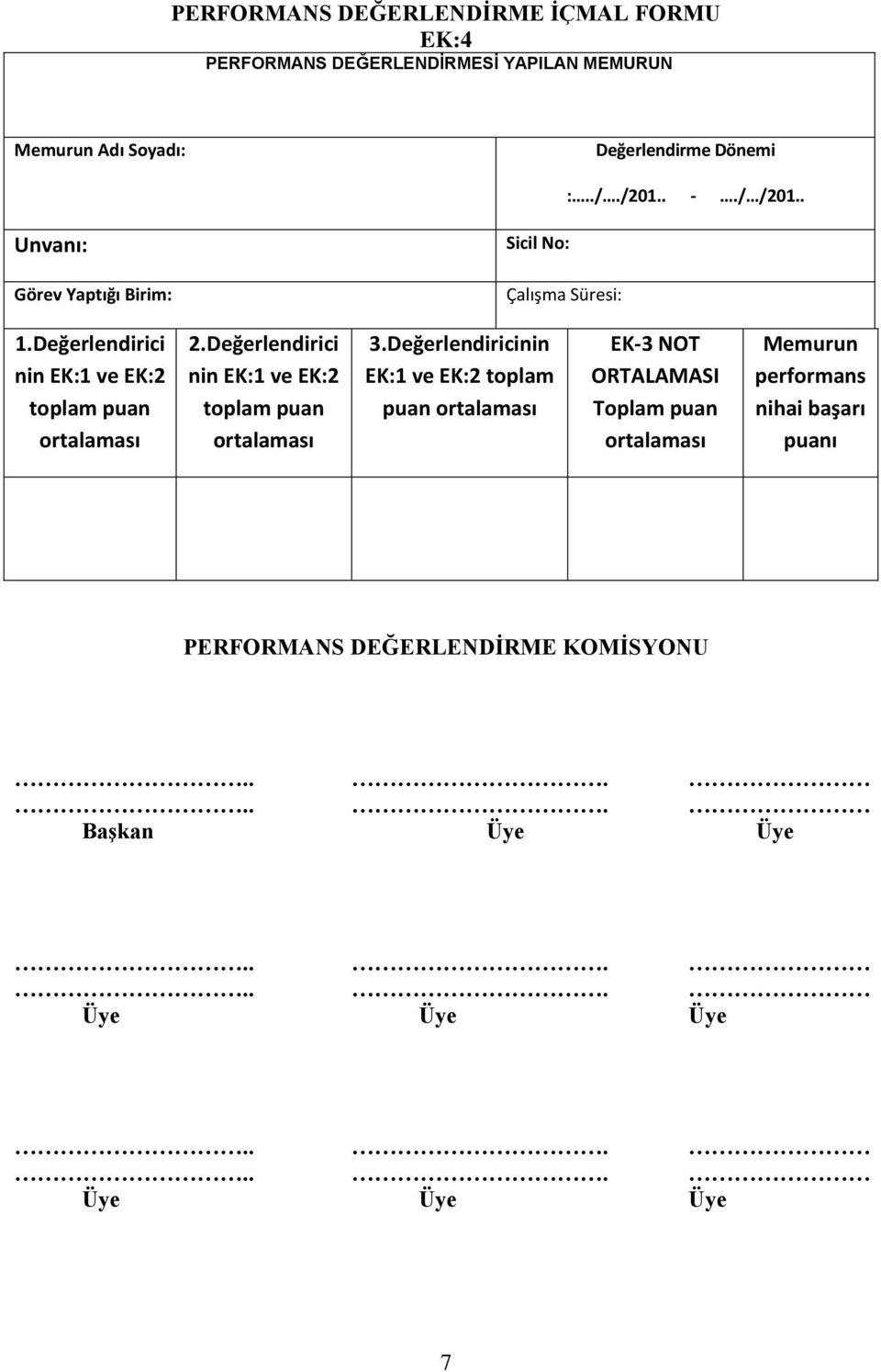 nin EK:1 ve EK:2 toplam puan ortalaması 3.