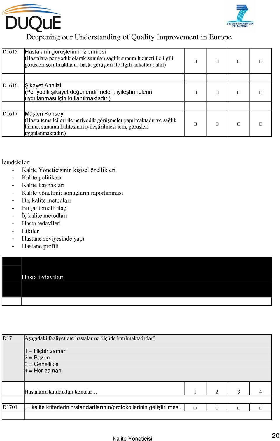 ) Müşteri Konseyi (Hasta temsilcileri ile periyodik görüşmeler yapılmaktadır ve sağlık hizmet sunumu kalitesinin iyileştirilmesi için, görüşleri uygulanmaktadır.