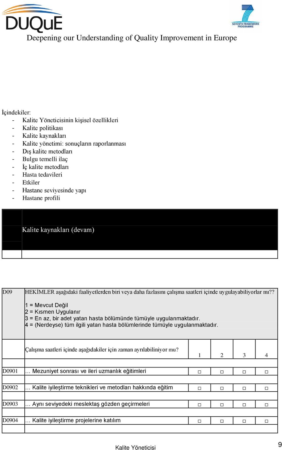 4 = (Nerdeyse) tüm ilgili yatan hasta bölümlerinde tümüyle uygulanmaktadır. Çalışma saatleri içinde aşağıdakiler için zaman ayrılabiliniyor mu?