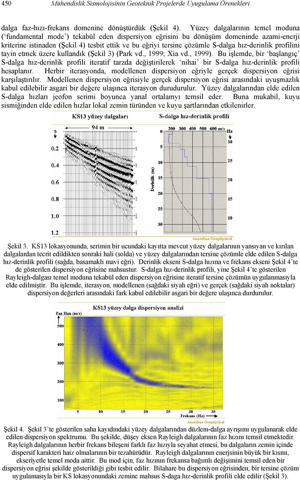 S-dalga hız-derinlik profilini tayin etmek üzere kullandık (Şekil 3) (Park vd., 1999; Xia vd., 1999).