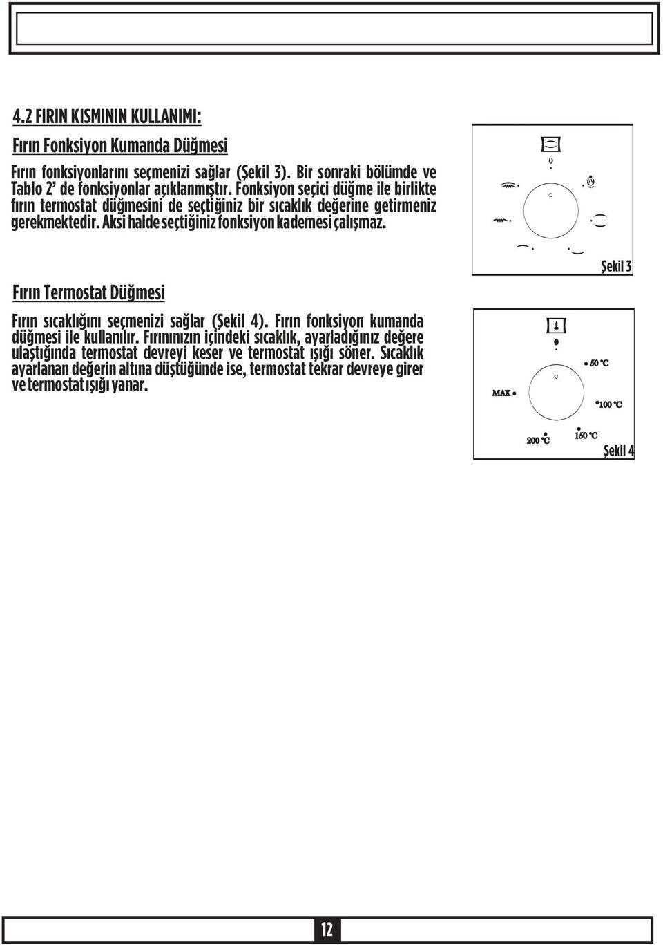 Fýrýn Termostat Düðmesi Fýrýn sýcaklýðýný seçmenizi saðlar (Þekil 4). Fýrýn fonksiyon kumanda düðmesi ile kullanýlýr.