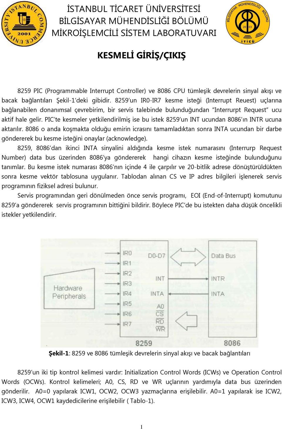 8259 un IR0-IR7 kesme isteği (Interrupt Reuest) uçlarına bağlanabilen donanımsal çevrebirim, bir servis talebinde bulunduğundan Interrurpt Request ucu aktif hale gelir.