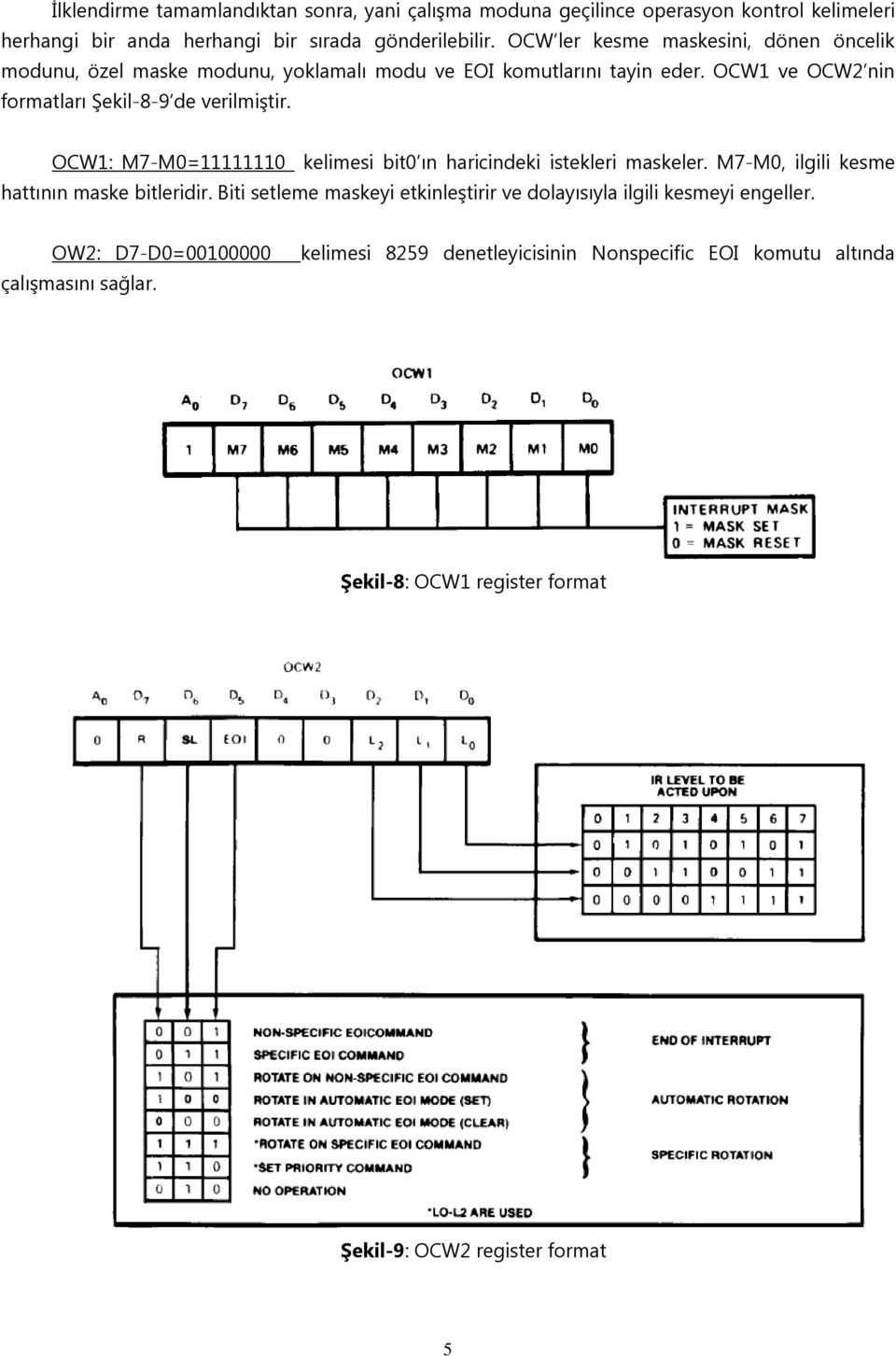 OCW1: M7-M0=11111110 kelimesi bit0 ın haricindeki istekleri maskeler. M7-M0, ilgili kesme hattının maske bitleridir.