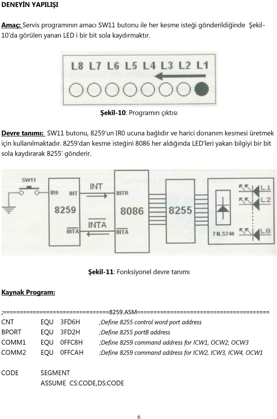 8259 dan kesme isteğini 8086 her aldığında LED leri yakan bilgiyi bir bit sola kaydırarak 8255 gönderir. Şekil-11: Fonksiyonel devre tanımı Kaynak Program: ;================================8259.