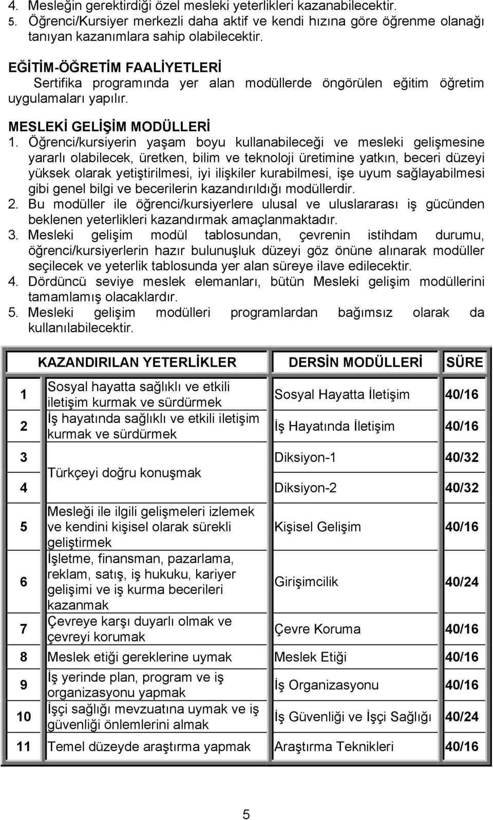 Öğrenci/kursiyerin yaşam boyu kullanabileceği ve mesleki gelişmesine yararlı olabilecek, üretken, bilim ve teknoloji üretimine yatkın, beceri düzeyi yüksek olarak yetiştirilmesi, iyi ilişkiler