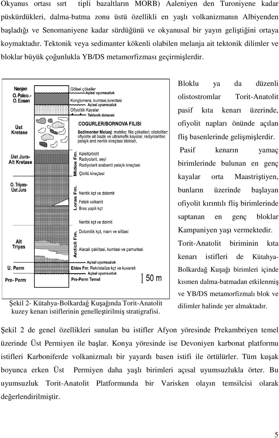Şekil 2- Kütahya-Bolkardağ Kuşağında Torit-Anatolit kuzey kenarı istiflerinin genelleştirilmiş stratigrafisi.