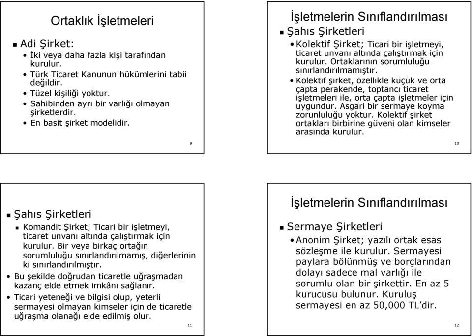 Kolektf şrket, özellkle küçük üçük k ve orta çapta perakende, toptancı tcaret şletmeler le, orta çapta şletmeler çn n uygundur. Asgar br sermaye koyma zorunluluğu u yoktur.