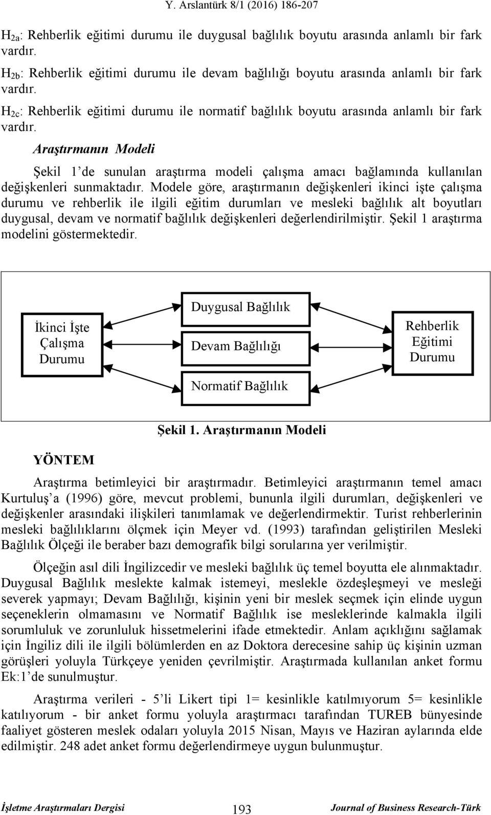 Araştırmanın Modeli Şekil 1 de sunulan araştırma modeli çalışma amacı bağlamında kullanılan değişkenleri sunmaktadır.