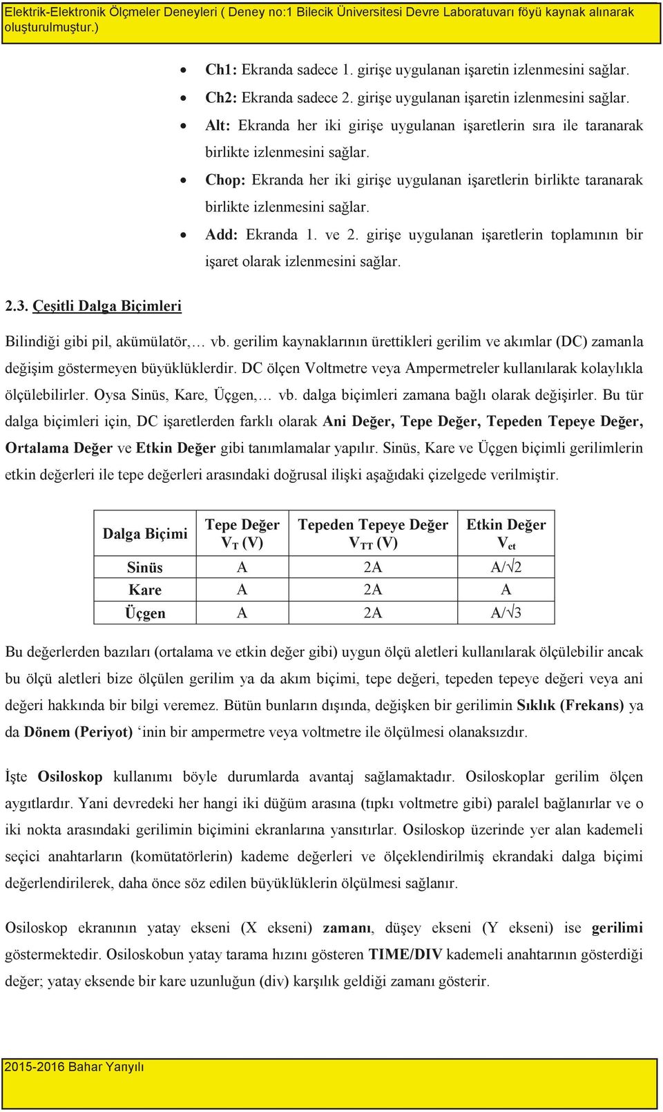 giri e uygulanan i aretin izlenmesini sa lar. Ch: Ekranda sadece. giri e uygulanan i aretin izlenmesini sa lar.