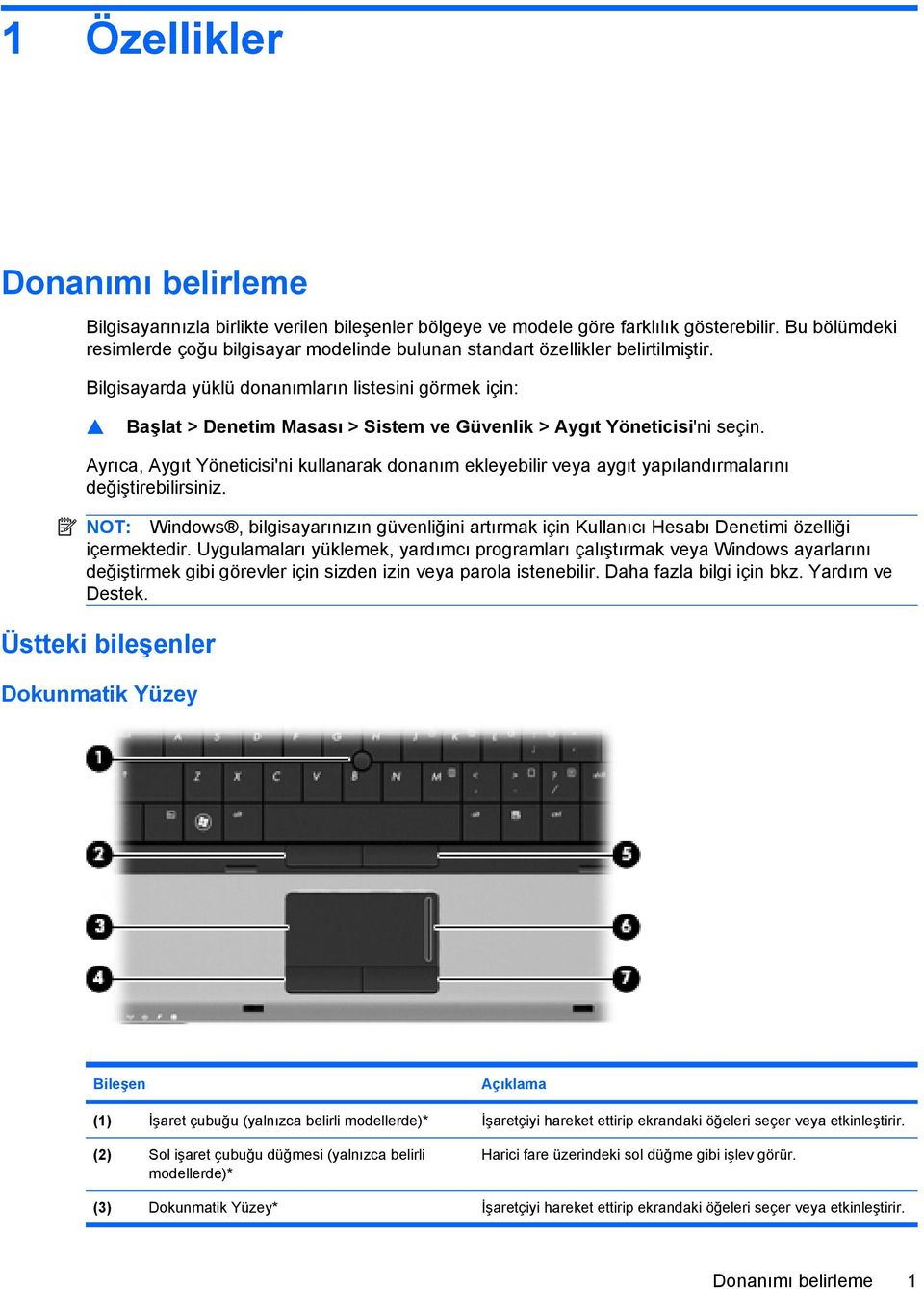 Bilgisayarda yüklü donanımların listesini görmek için: Başlat > Denetim Masası > Sistem ve Güvenlik > Aygıt Yöneticisi'ni seçin.