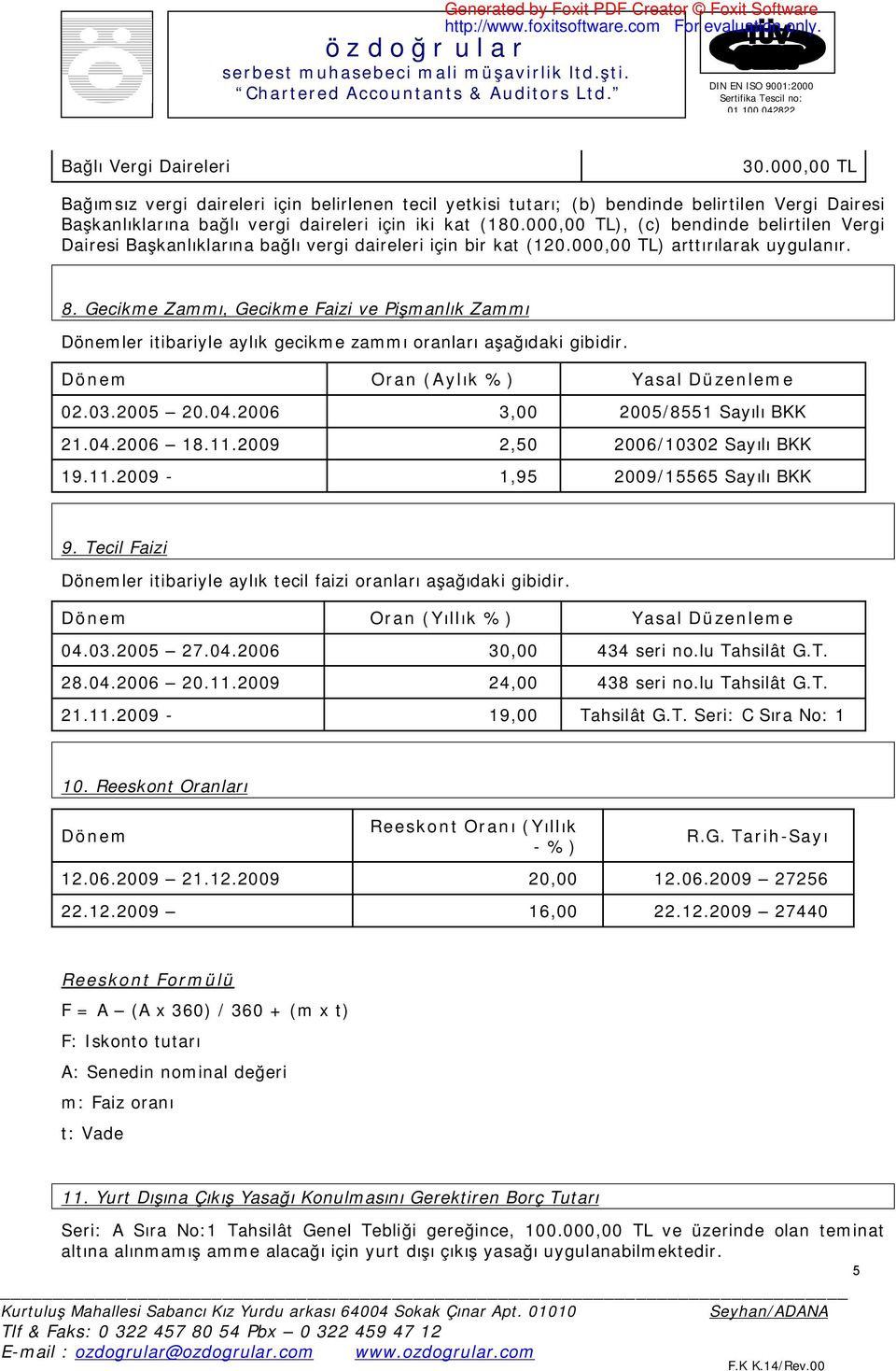 Gecikme Zammı, Gecikme Faizi ve Pişmanlık Zammı Dönemler itibariyle aylık gecikme zammı oranları aşağıdaki gibidir. Dönem Oran (Aylık %) Yasal Düzenleme 02.03.2005 20.04.