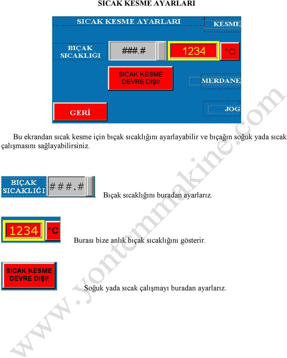 sağlayabilirsiniz. Bıçak sıcaklığını buradan ayarlarız.