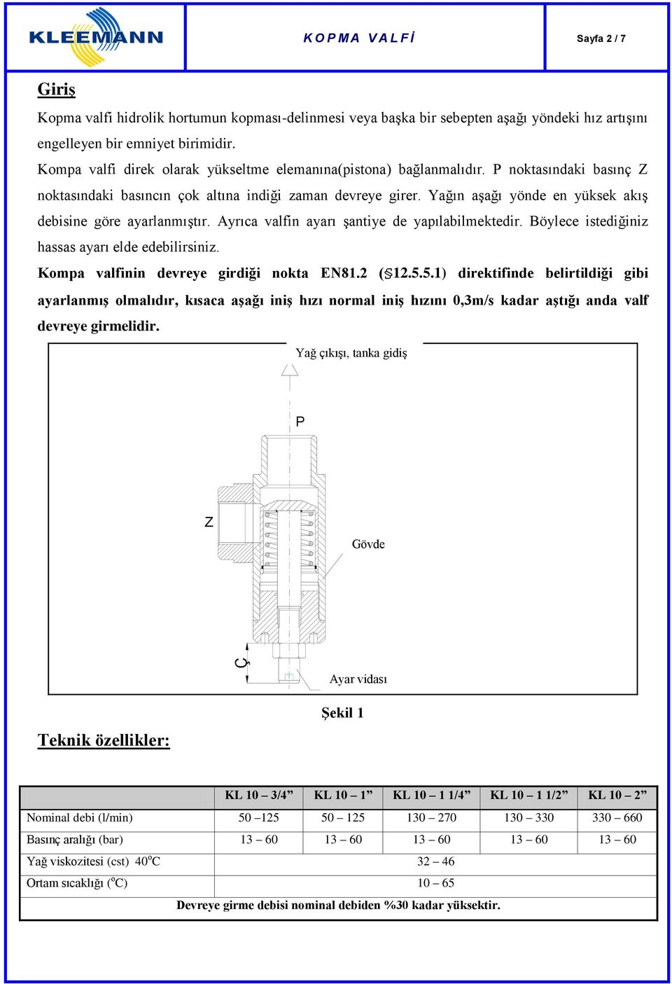 Yağın aşağı yönde en yüksek akış debisine göre ayarlanmıştır. Ayrıca valfin ayarı şantiye de yapılabilmektedir. Böylece istediğiniz hassas ayarı elde edebilirsiniz.