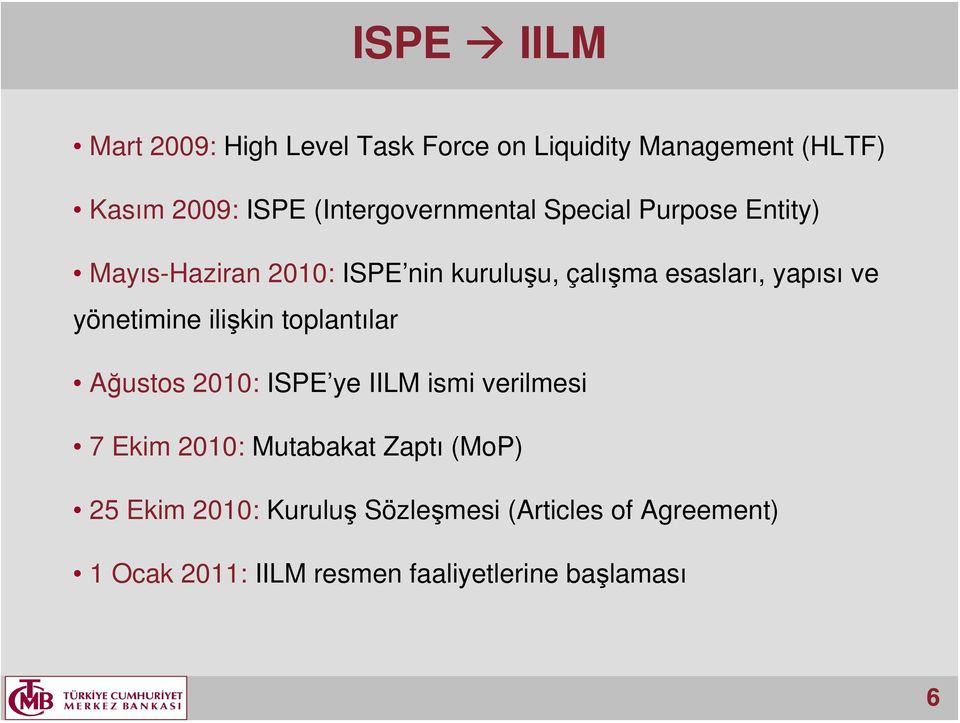 yapısı ve yönetimine ilişkin toplantılar Ağustos 2010: ISPE ye IILM ismi verilmesi 7 Ekim 2010: