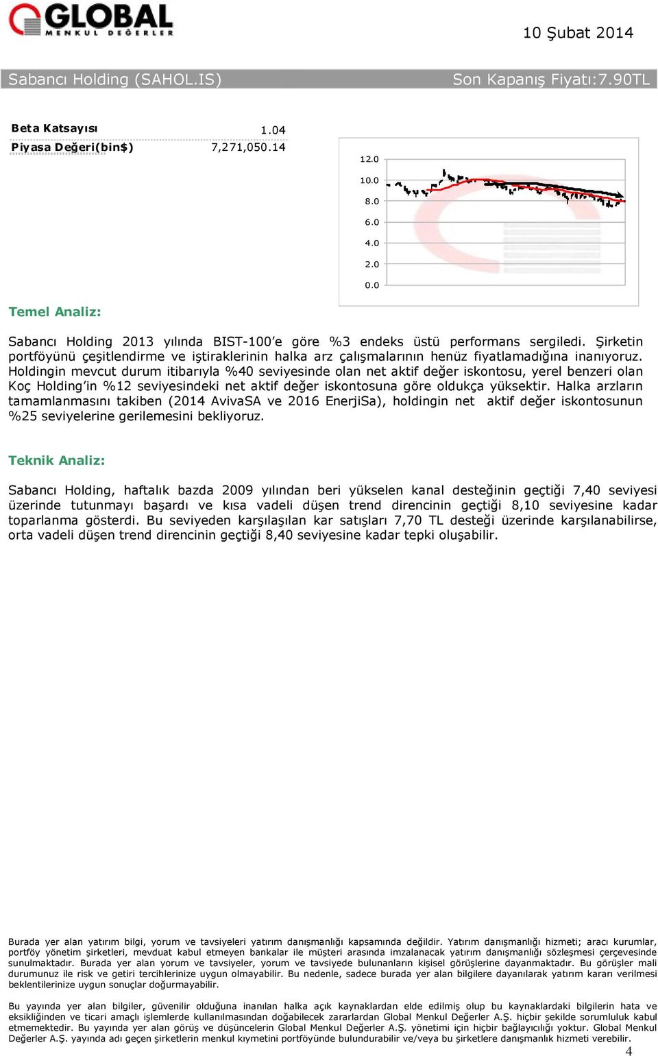 Holdingin mevcut durum itibarıyla %40 seviyesinde olan net aktif değer iskontosu, yerel benzeri olan Koç Holding in %12 seviyesindeki net aktif değer iskontosuna göre oldukça yüksektir.