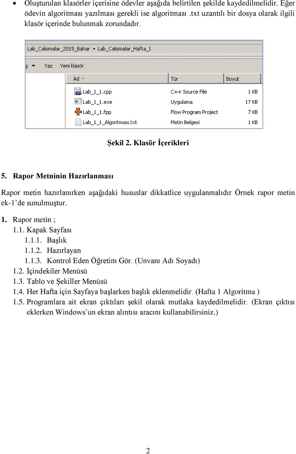 Rapor Metninin Hazırlanması Rapor metin hazırlanırken aşağıdaki hususlar dikkatlice uygulanmalıdır Örnek rapor metin ek-1 de sunulmuştur. 1. Rapor metin ; 1.1. Kapak Sayfası 1.1.1. Başlık 1.1.2.