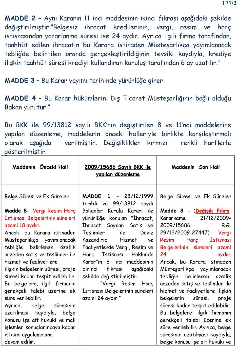 kuruluş tarafından 6 ay uzatılır. MADDE 3 Bu Karar yayımı tarihinde yürürlüğe girer. MADDE 4 Bu Karar hükümlerini Dış Ticaret Müsteşarlığının bağlı olduğu Bakan yürütür.