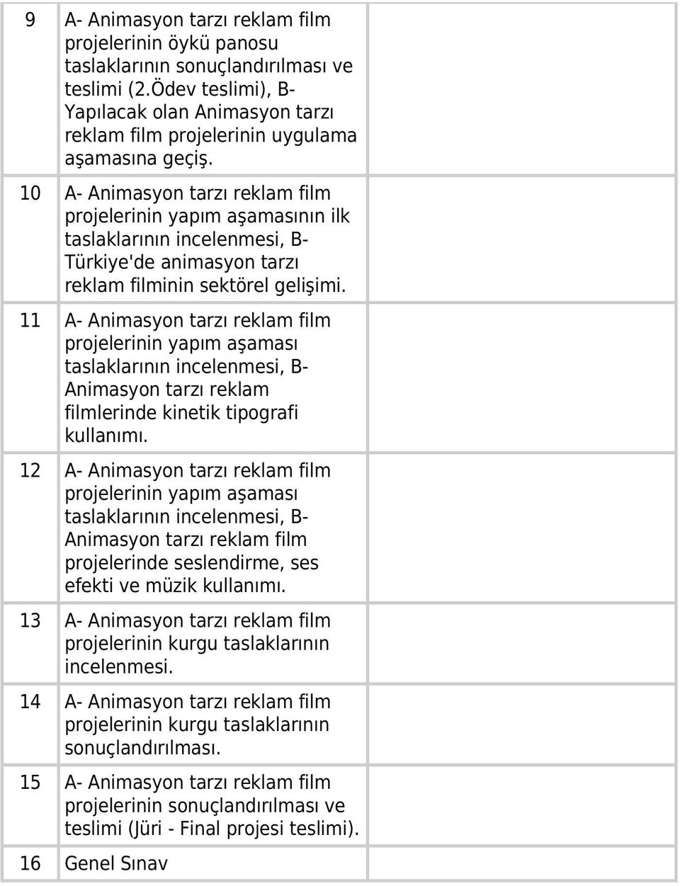 10 A- Animasyon tarzı reklam film projelerinin yapım aşamasının ilk taslaklarının incelenmesi, B- Türkiye'de animasyon tarzı reklam filminin sektörel gelişimi.