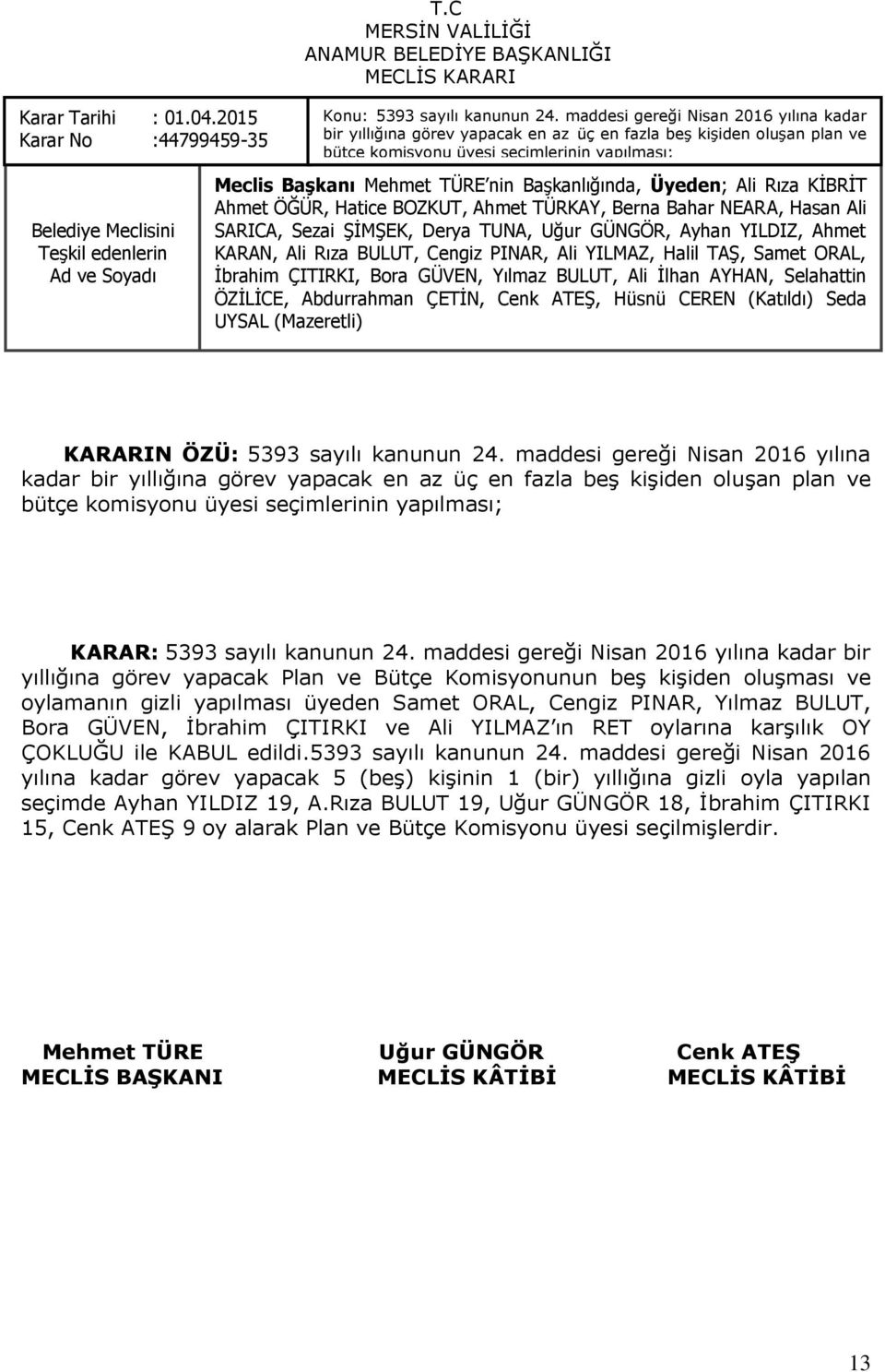 GÜNGÖR, Ayhan YILDIZ, Ahmet KARARIN ÖZÜ: 5393 sayılı kanunun 24.